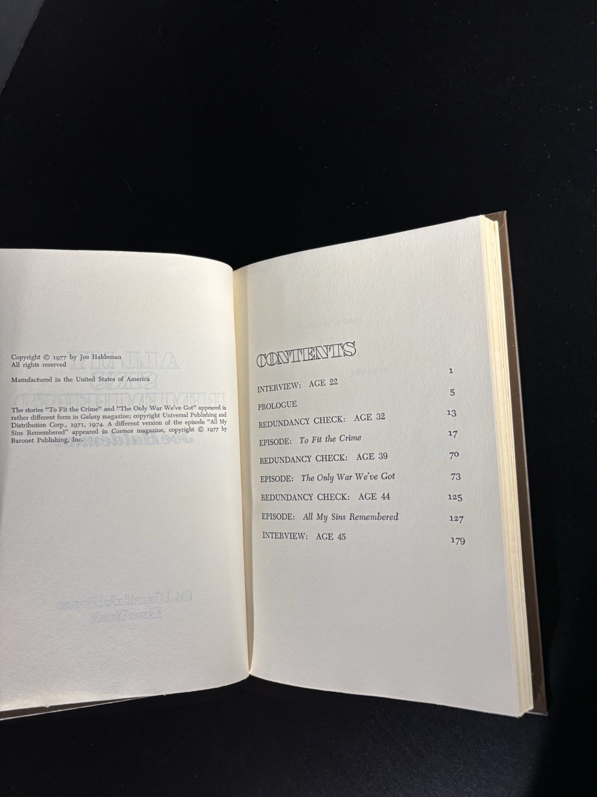 All My Sins Remembered by Joe Haldeman (HC) St. Martin’s Press 1st Edition 1977