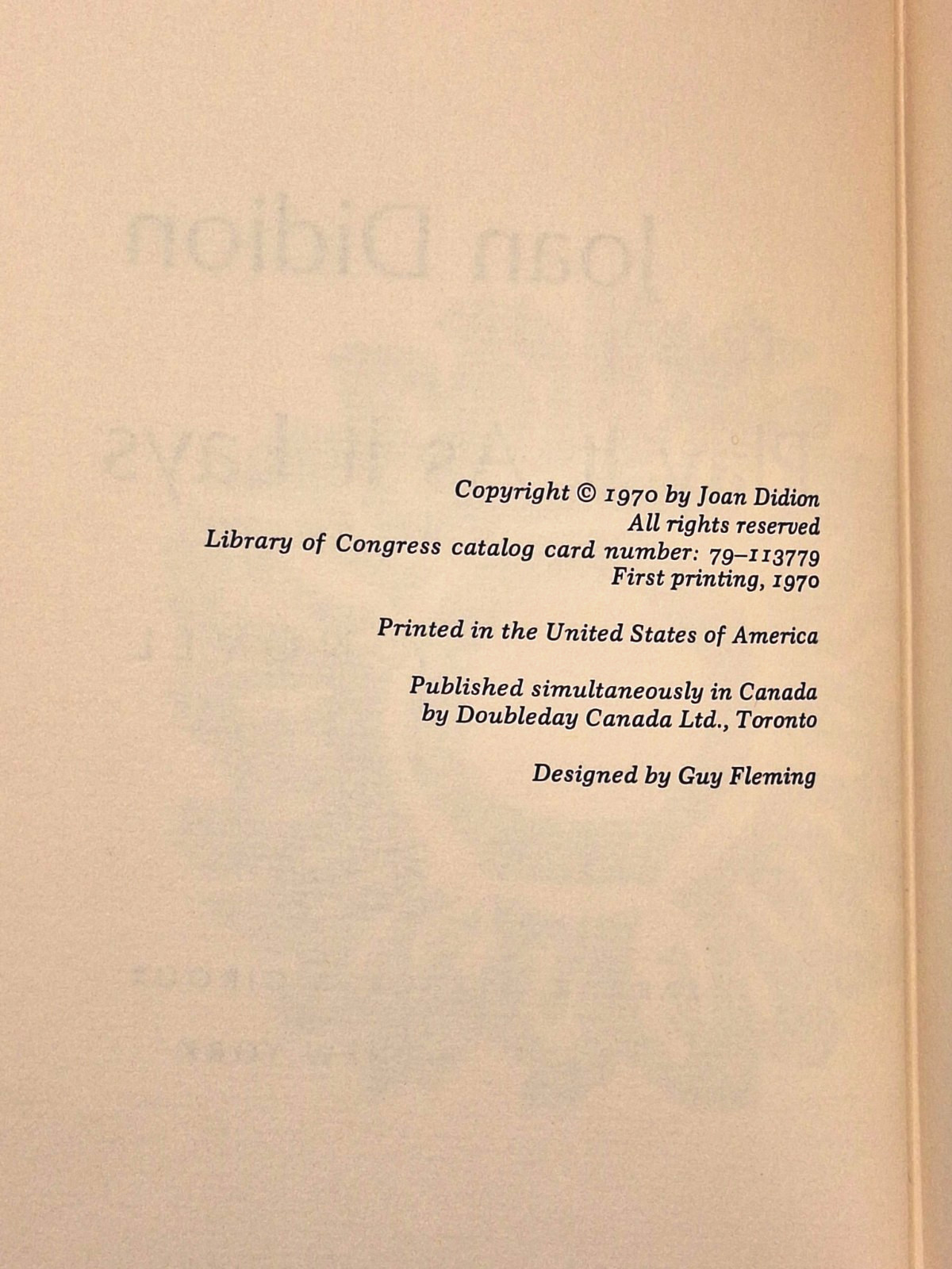 Play It As It Lays by Joan Didion 1970 HCDJ 1st Edition/1st Printing