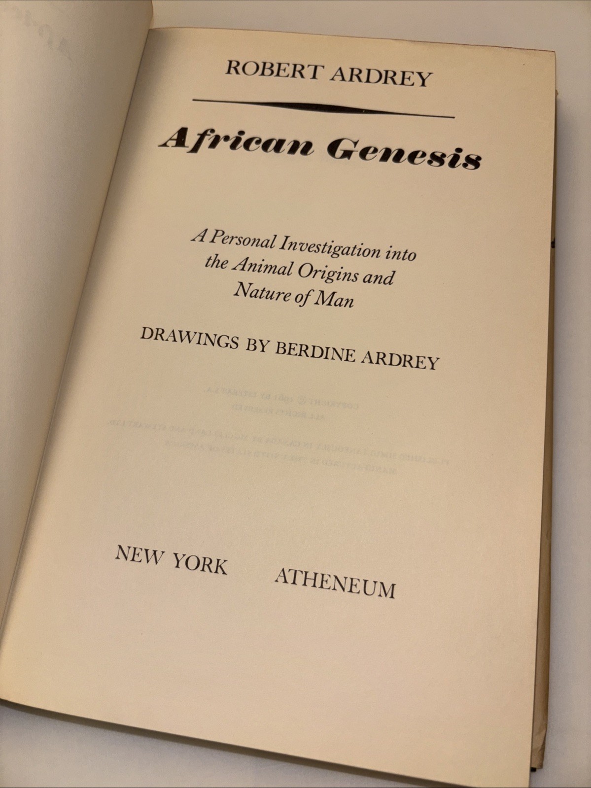 1961-African Genesis- Robert Audrey-HC/DJ- Book Club-Anthropology-VG+