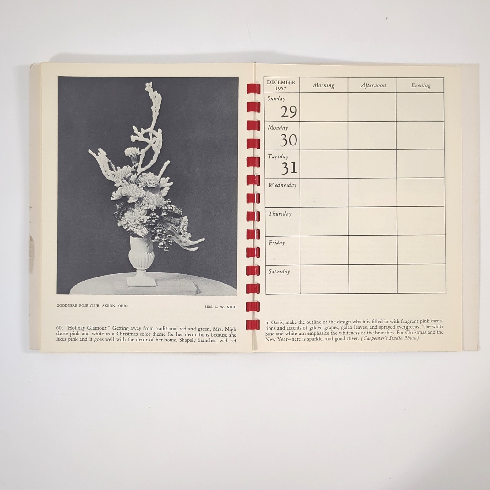 Flower Arrangement Calendar 1957 Floral Design Planner Box Helen Van Pelt Wilson