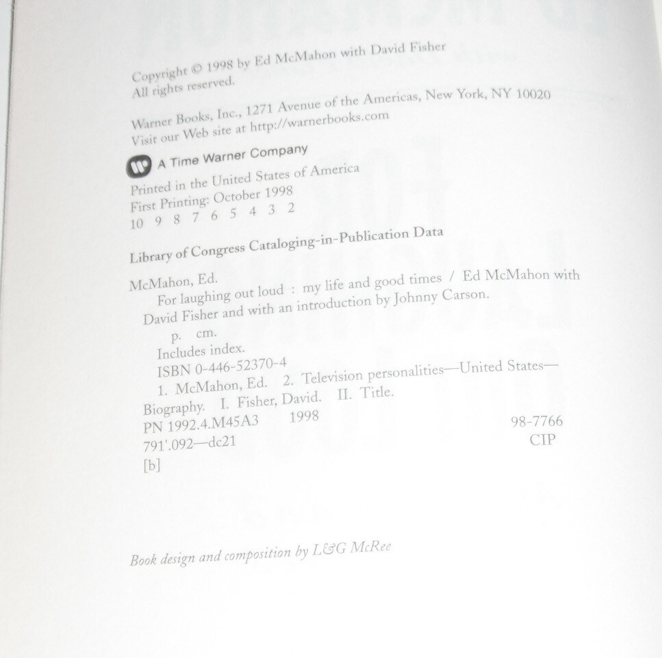 Ed McMahon…1998 HC….approx 350 pages….$ 23.00 List price..printed USA…no
