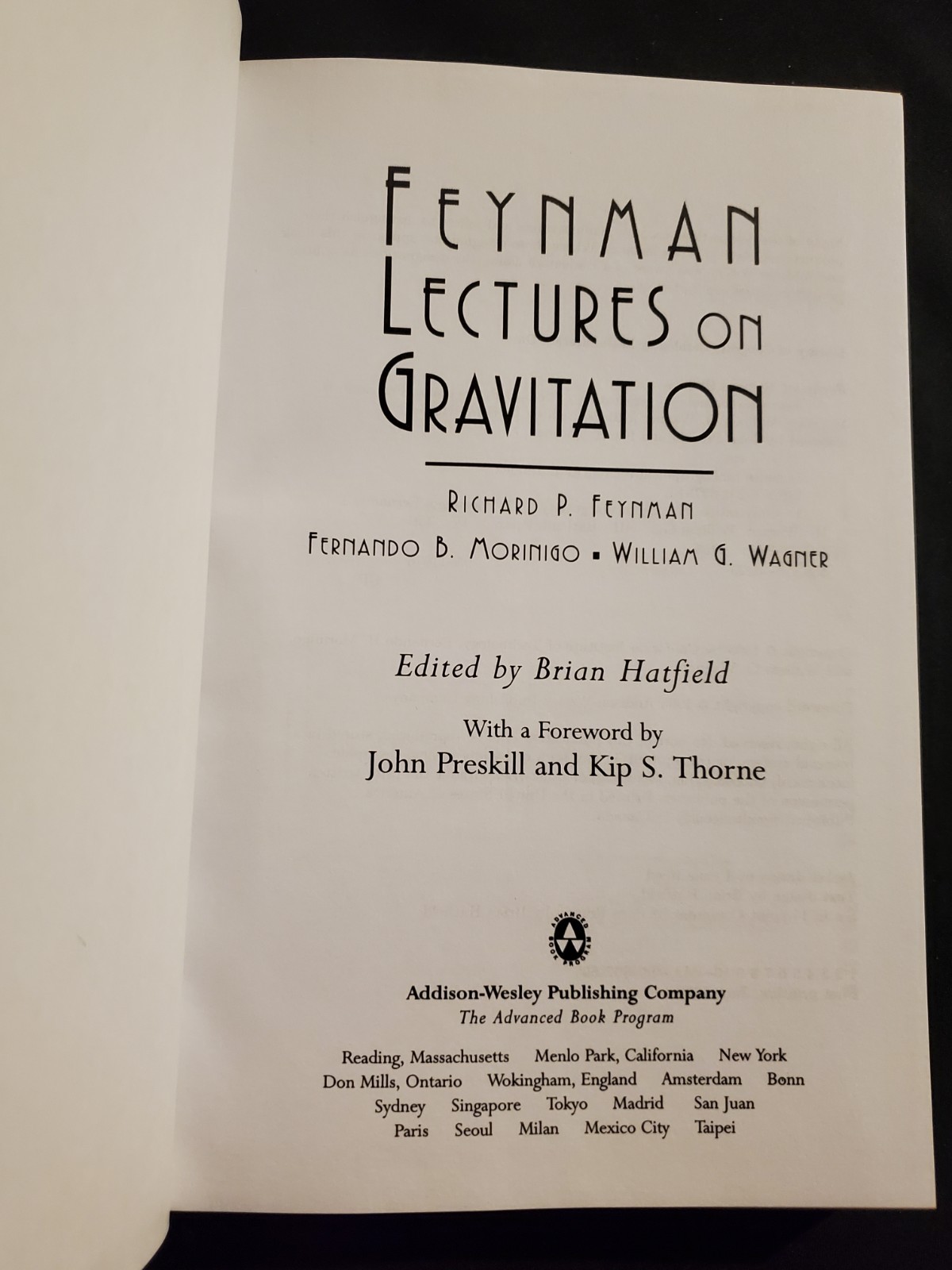 Feynman Lectures on Gravitation by Richard Feynman 1995 Hardcover DJ 1st Print