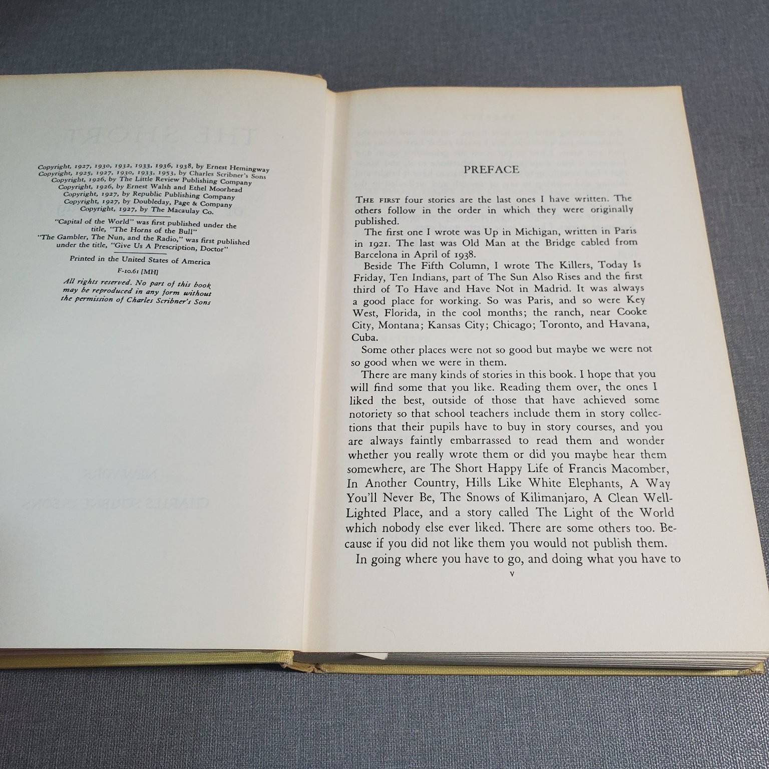 Short Stories of Ernest Hemingway 1937 First Collected Edition Scribner’s