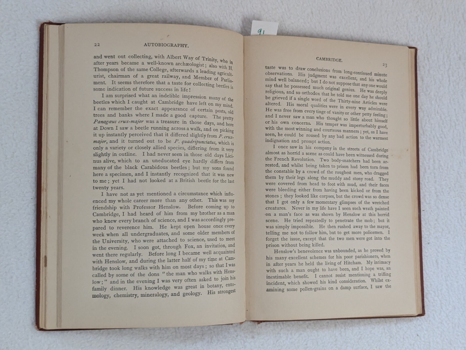 The Autobiography of Charles Darwin ~ Antique 1929 Hardcover ~ D. Appleton & Co