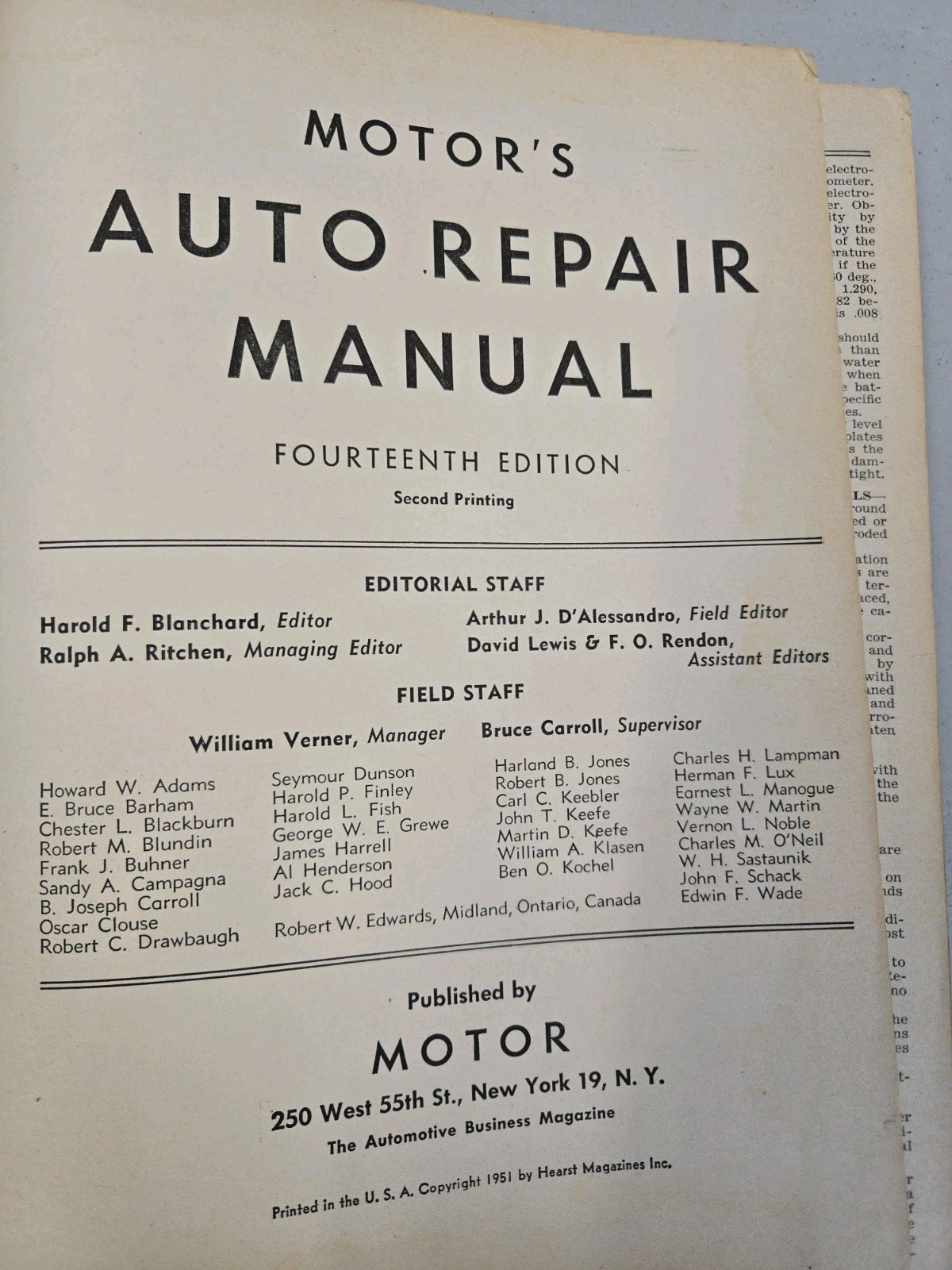 Motor’s Auto Repair Manual 1935-1951 Models 14th Edition
