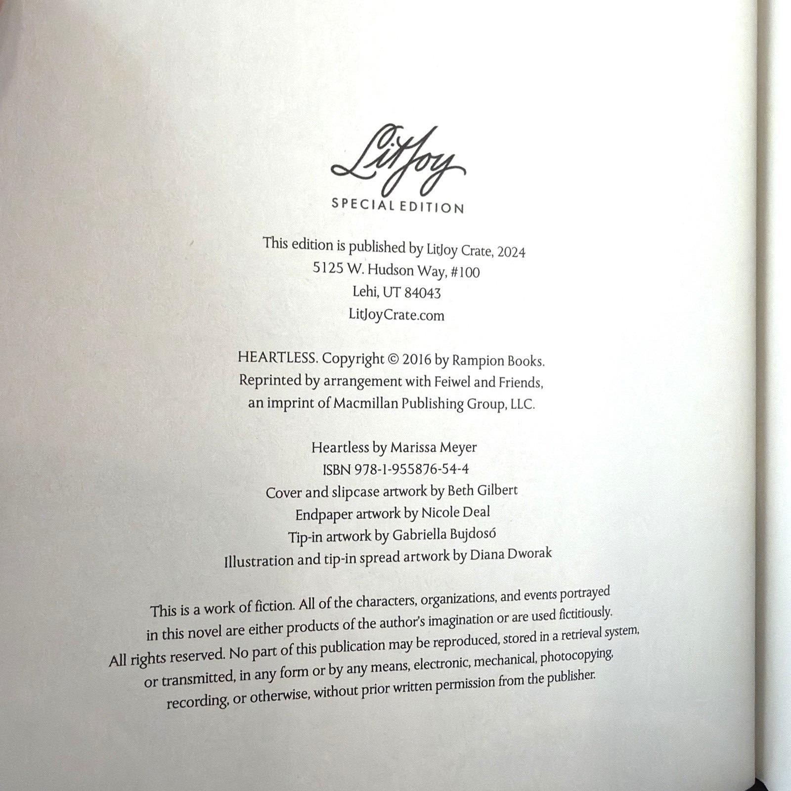 Litjoy Heartless Special Edition Hand Signed By Author & Annotated No Slip Cover