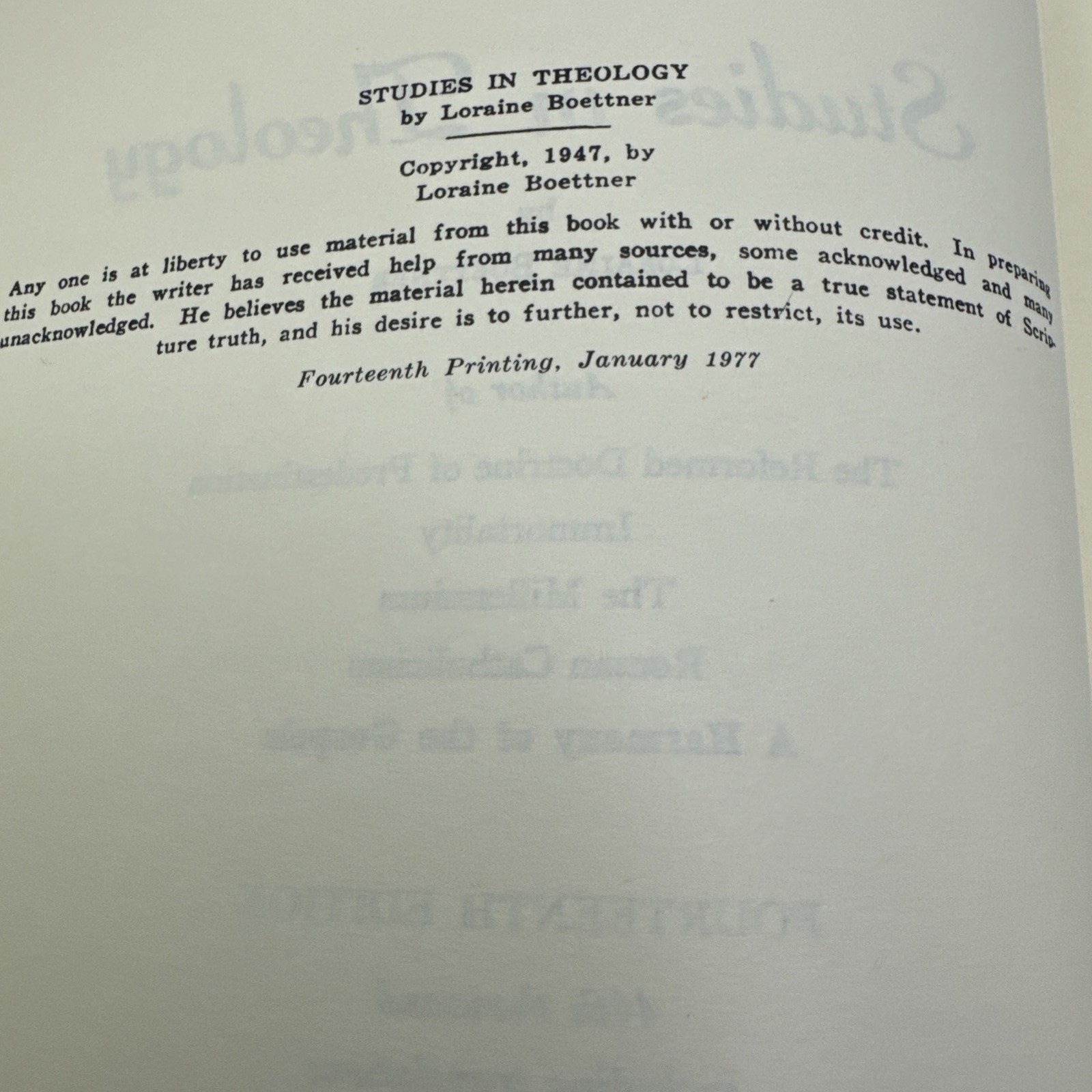 Studies in Theology Loraine Boettner 1977 HC Presbyterian and Reformed Publishin
