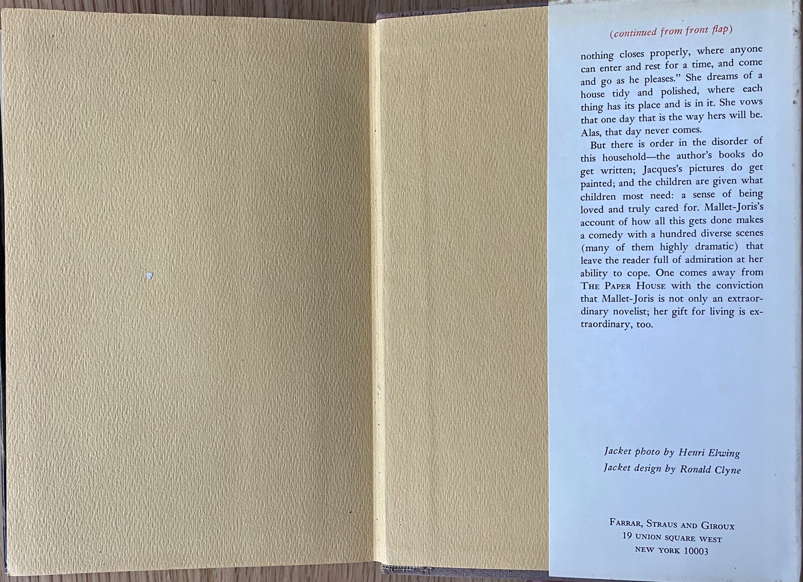 The Paper House by Francoise Mallet-Joris (1971 First Edition Hardcover w DJ)