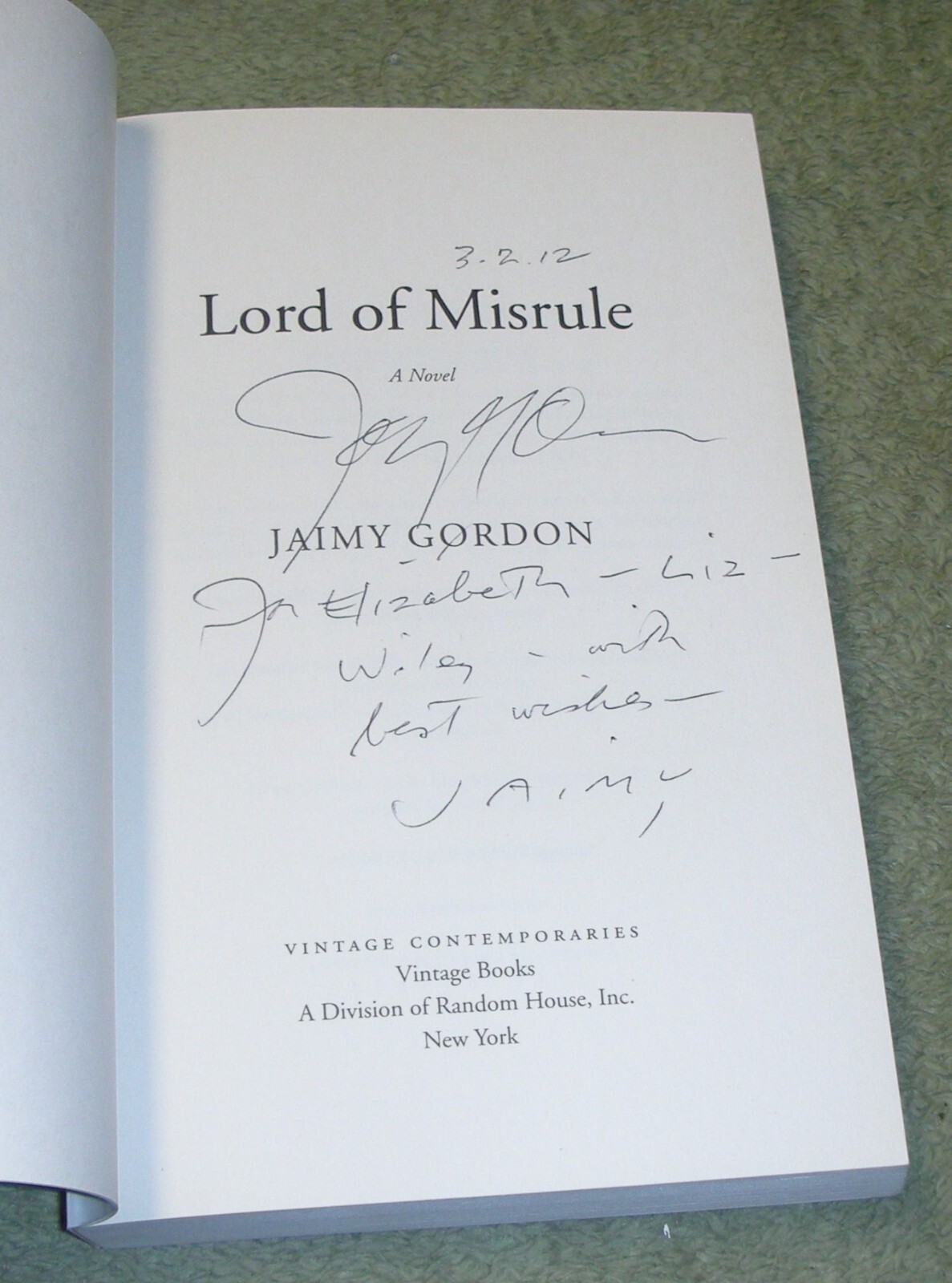 SIGNED ~ LORD OF MISRULE by Jaimy Gordon 2011 Trade PB ~ 1st Edition 1st Print