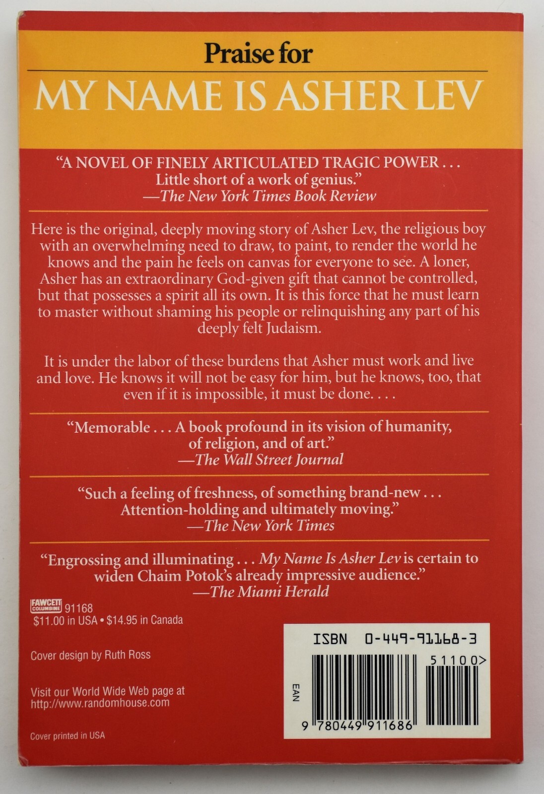 My Name Is Asher Lev – Paperback By Potok, Chaim 1996 – GOOD