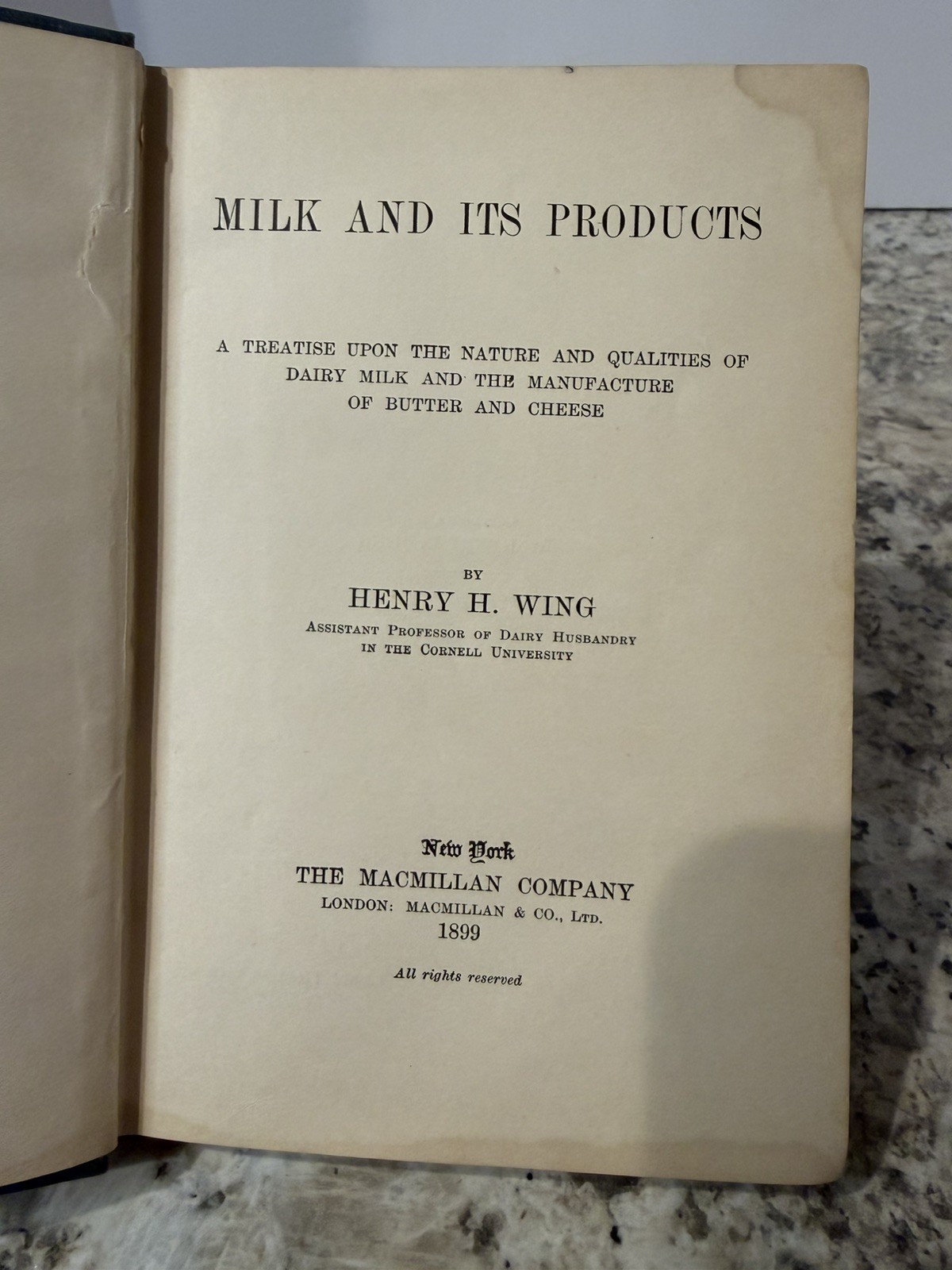 Antique 1899 Milk and Its Products Henry H Wing Rural Science Book