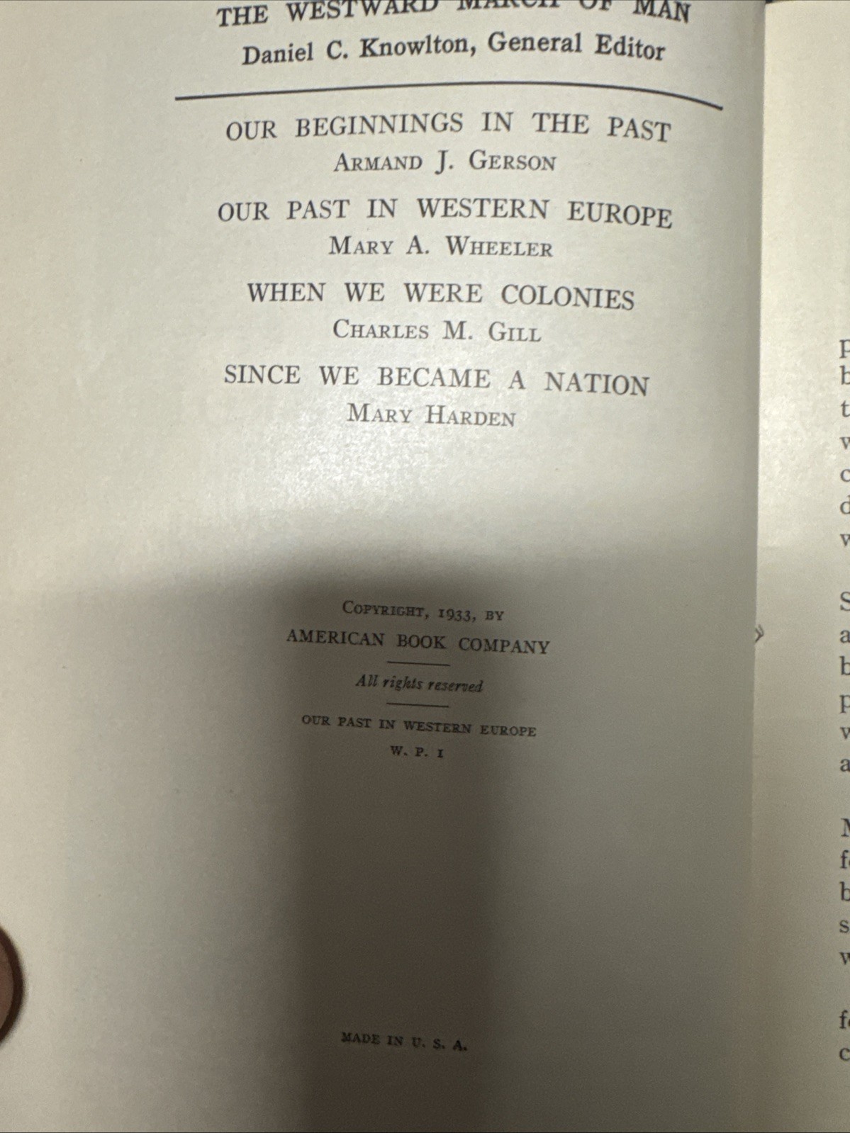 Our Past In Western Europe Knowlton And Wheeler HC (1935)