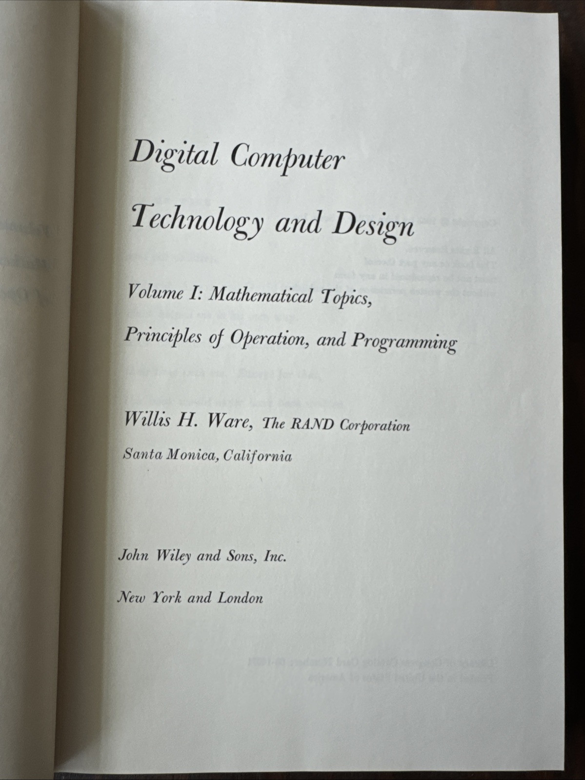 Digital Computer Technology and Design by Willis Ware 2 Vol Set, 1963 HC