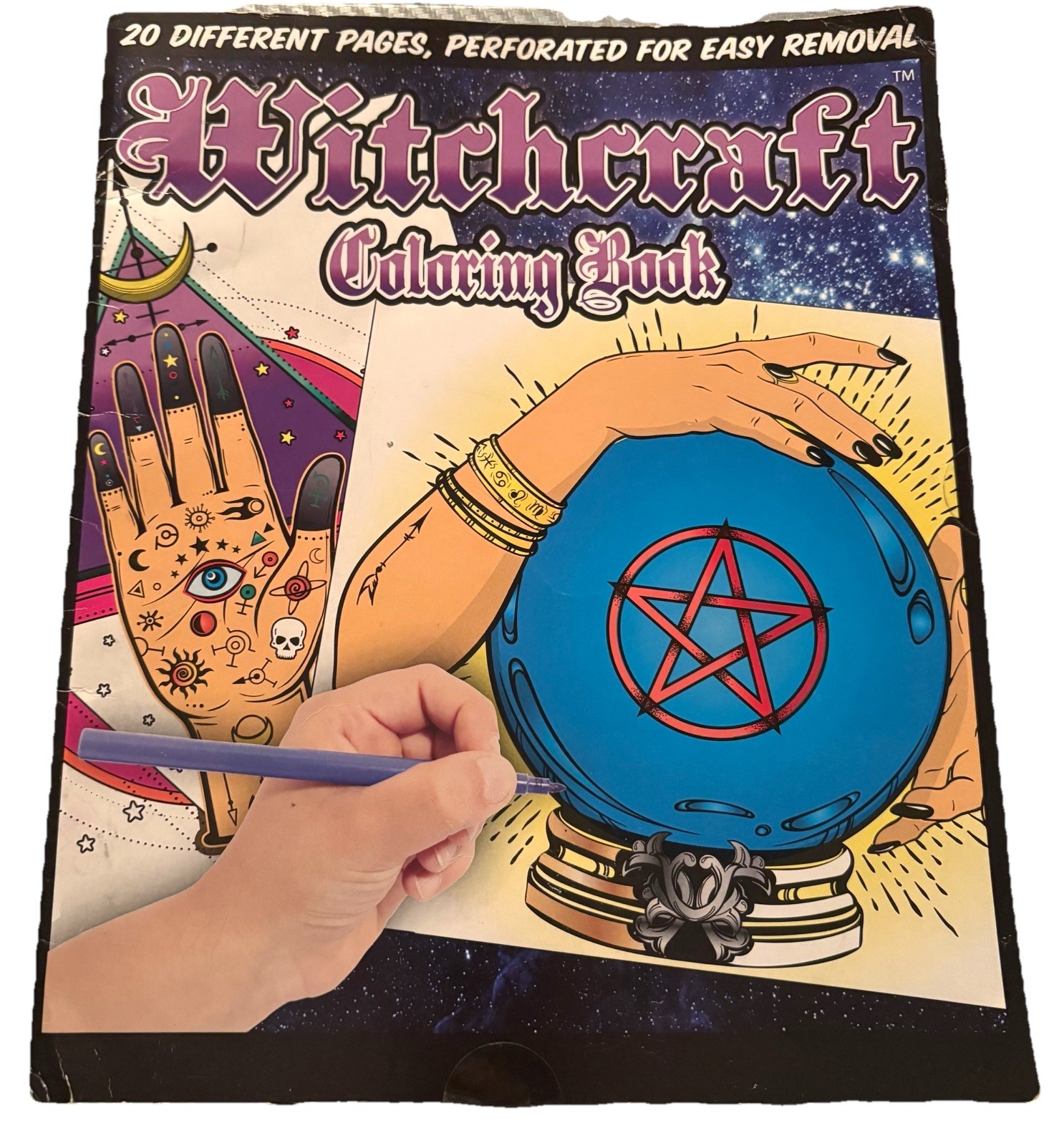 Witchcraft Coloring Book – 20 Perforated Pages Pentagram Tarot Cats 1 Page Used