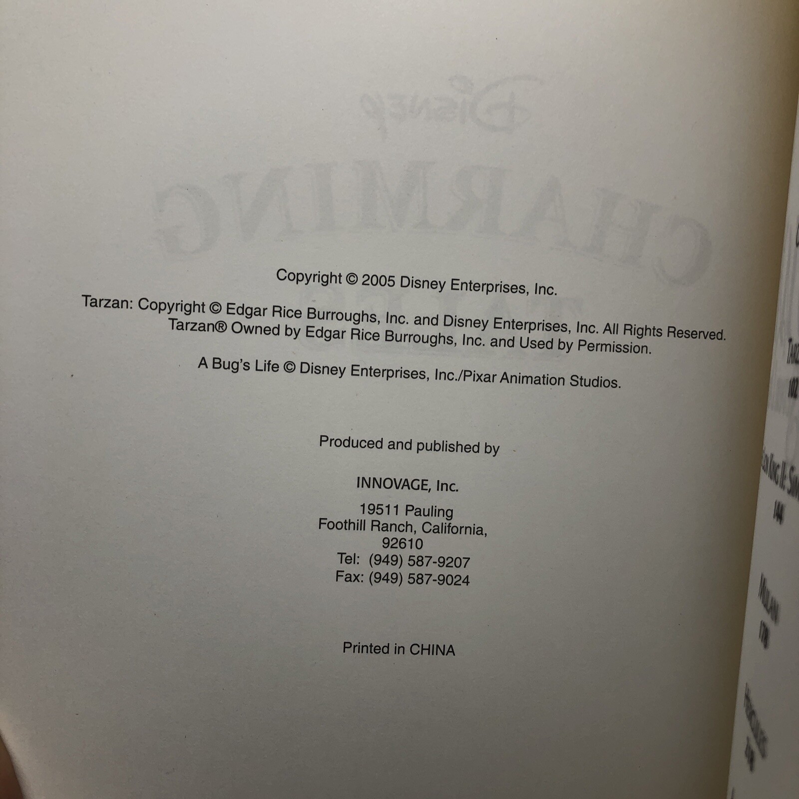 2005 Disney Charming Tales Book Hardcover Illustrated (301 pages)