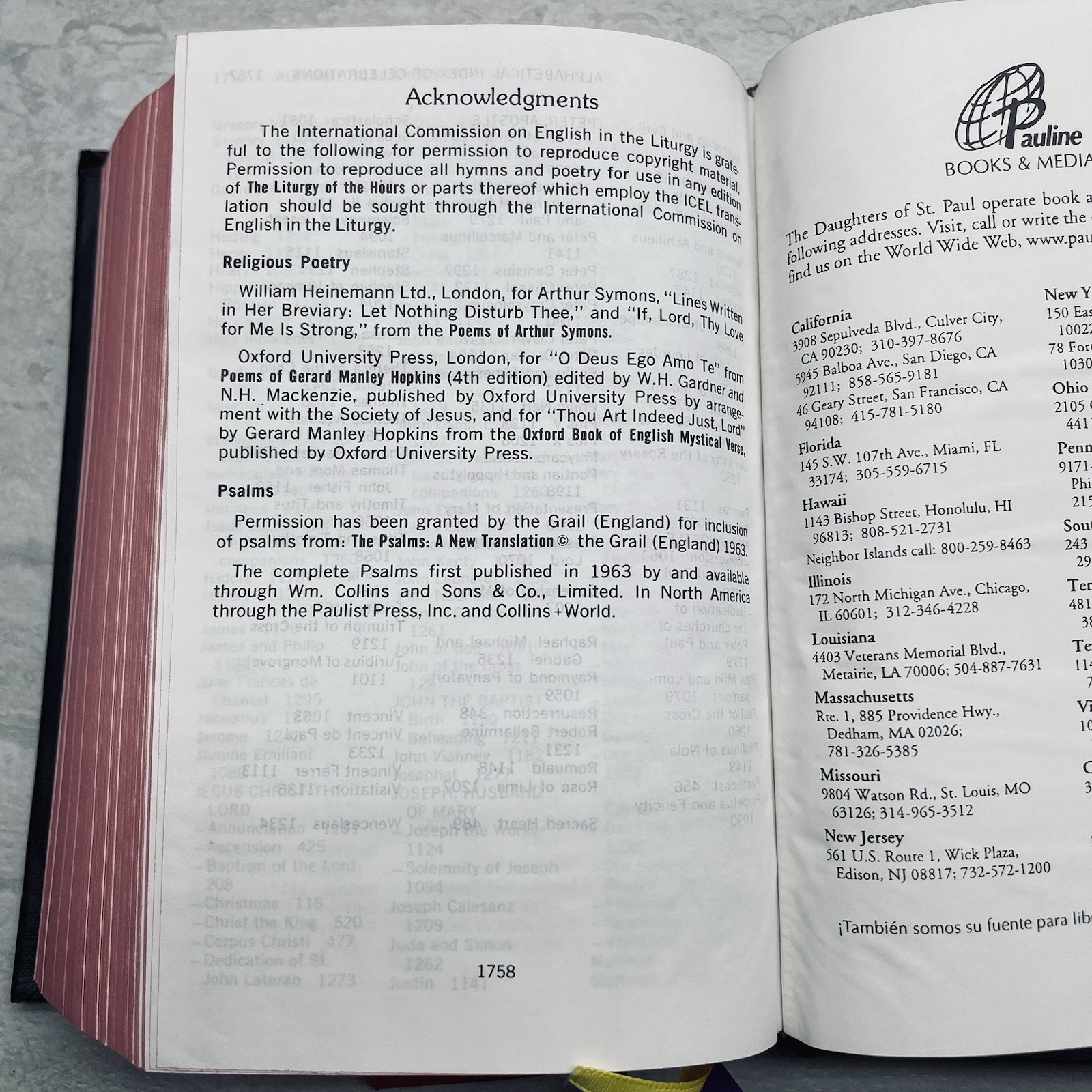 Christian Prayer Liturgy of the Hours © 1976 Daughters of St Paul – Catholic