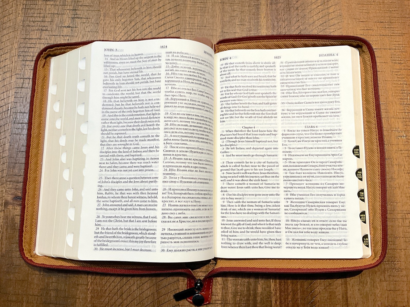 Russian/English Parallel Bible, Synodal/KJV, Brown Imitation Leather Zip LARGE