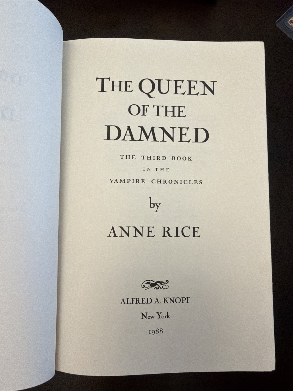 The Vampire Chronicles: The Queen of the Damned by Anne Rice First Edition 1988