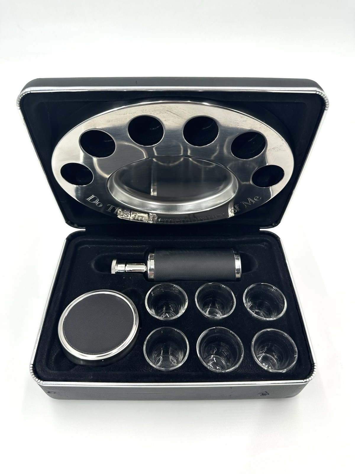 Legacy Portable Communion Set 6 Glasses Stainless Steel Host Wine Set Last Right