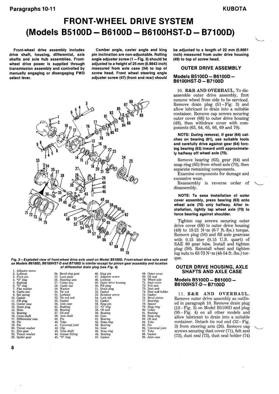 KUBOTA B5100D/E B6100D/E B6100HST-D/E B7100D B7100HST-D/E WORKSHOP MANUAL MANUAL