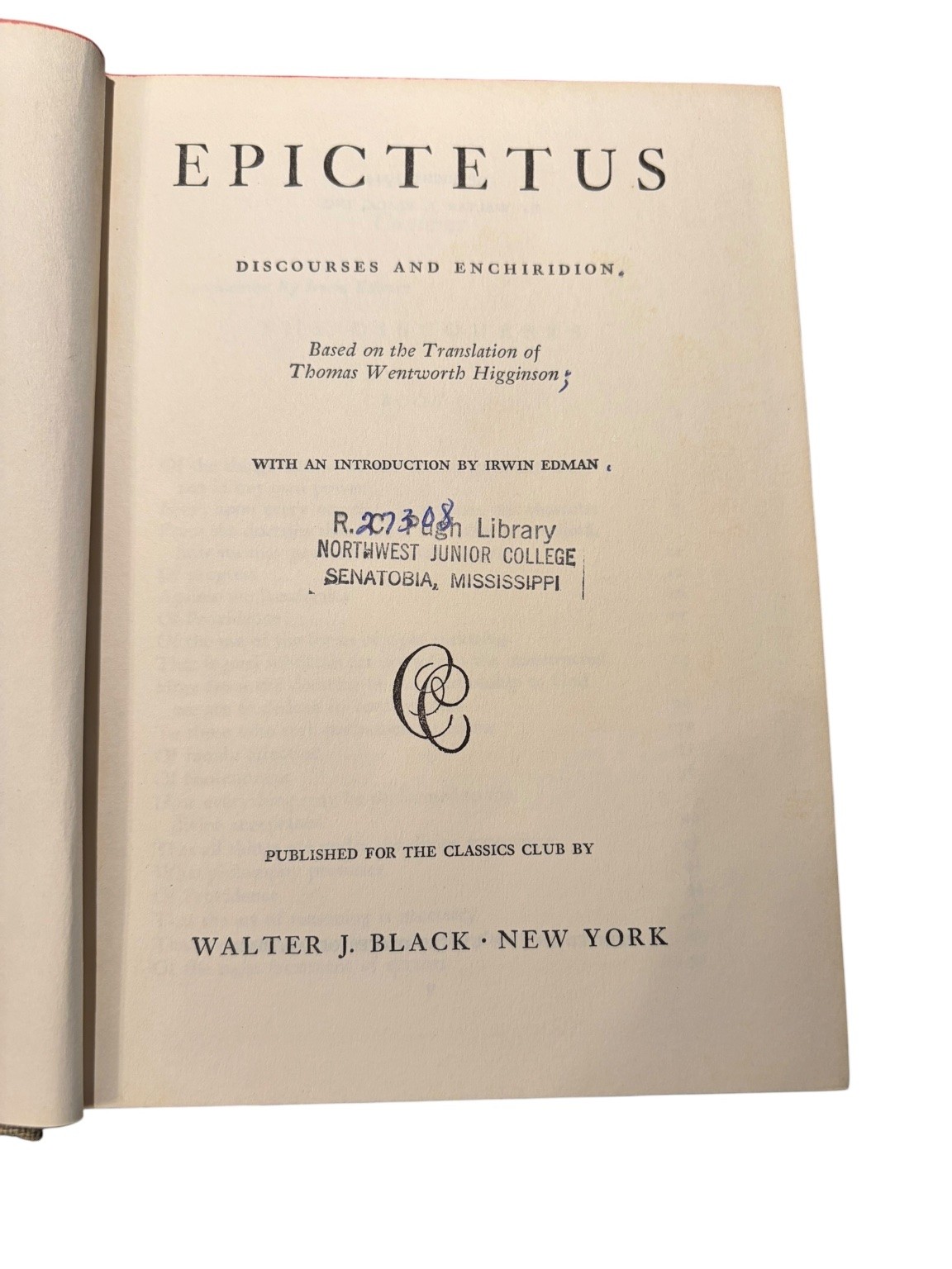 Epictetus Discourses Enchiridion 1944 Classics Club Walter J. Black Philosophy