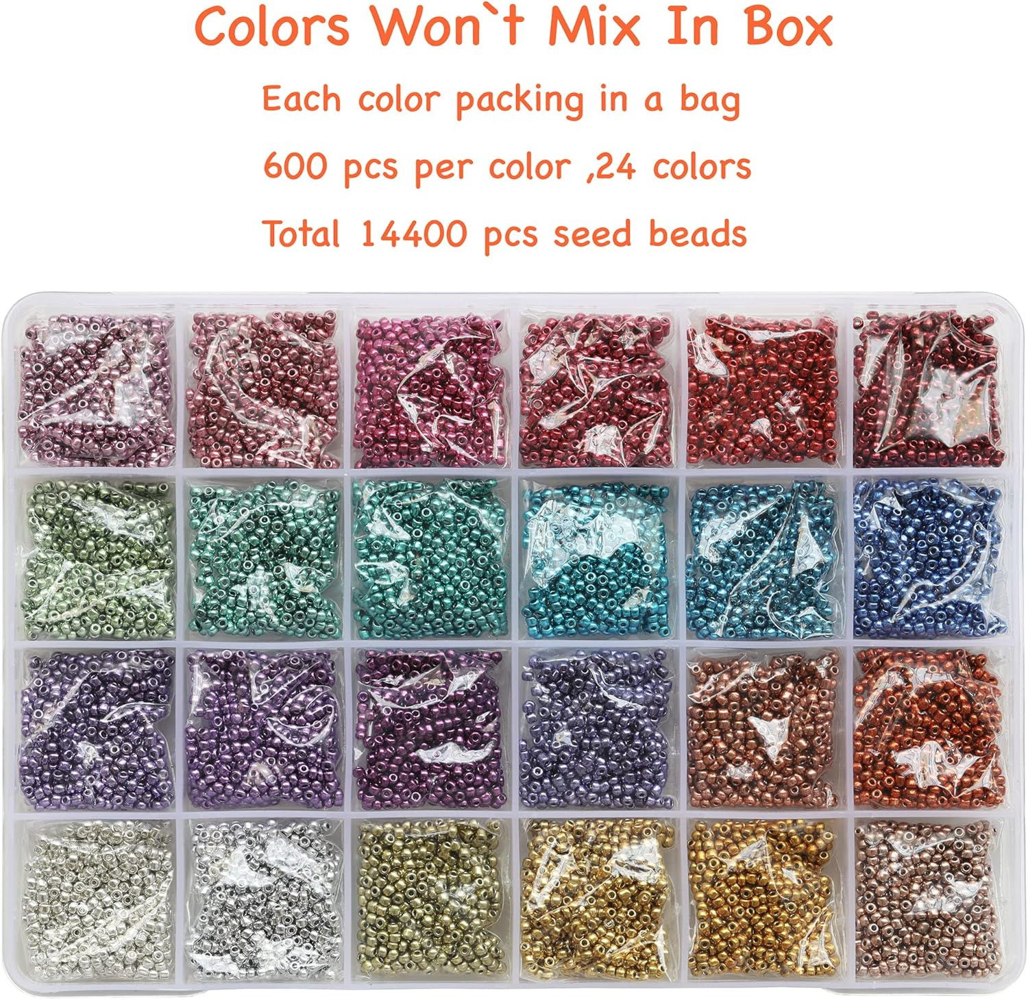 Size 2Mm Seed Beads 24 Colors Total 16800 Pcs in Box, 12/0 Small Craft Seed Bead