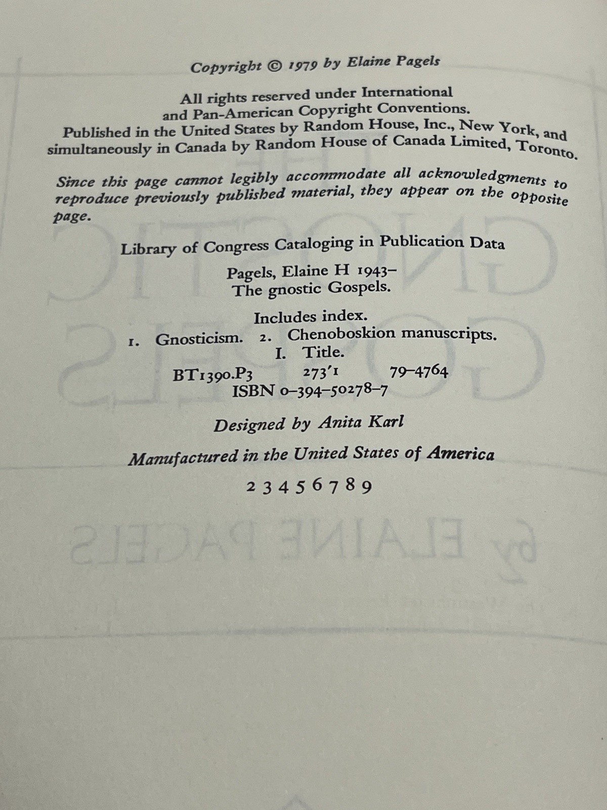 The Gnostic Gospels by Elaine Pagels 1979 Hardcover – Classic Religious Studies