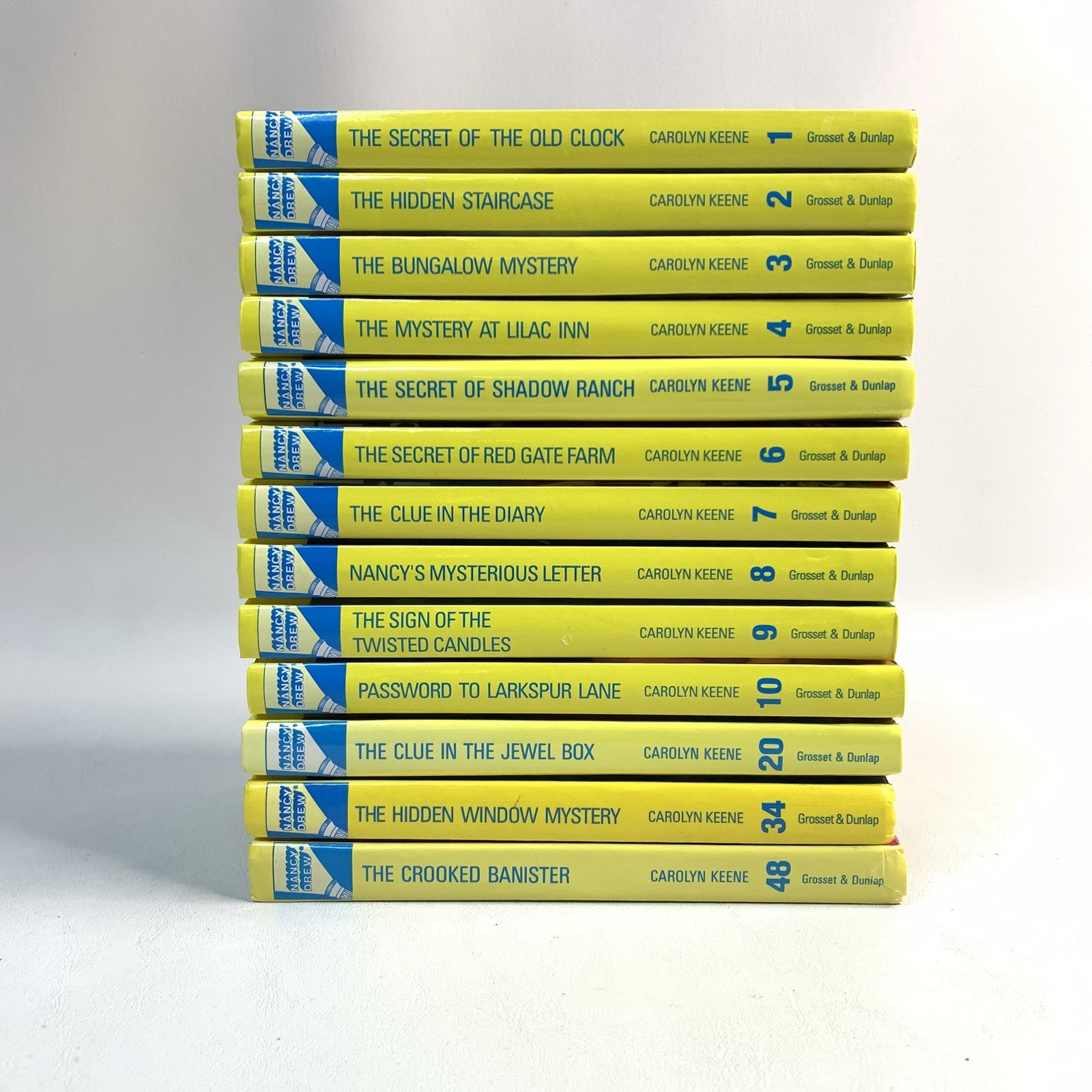 Lot of 13 Nancy Drew Books Flashlight Yellow Spine HC Books 1- 10, 20, 34 & 48