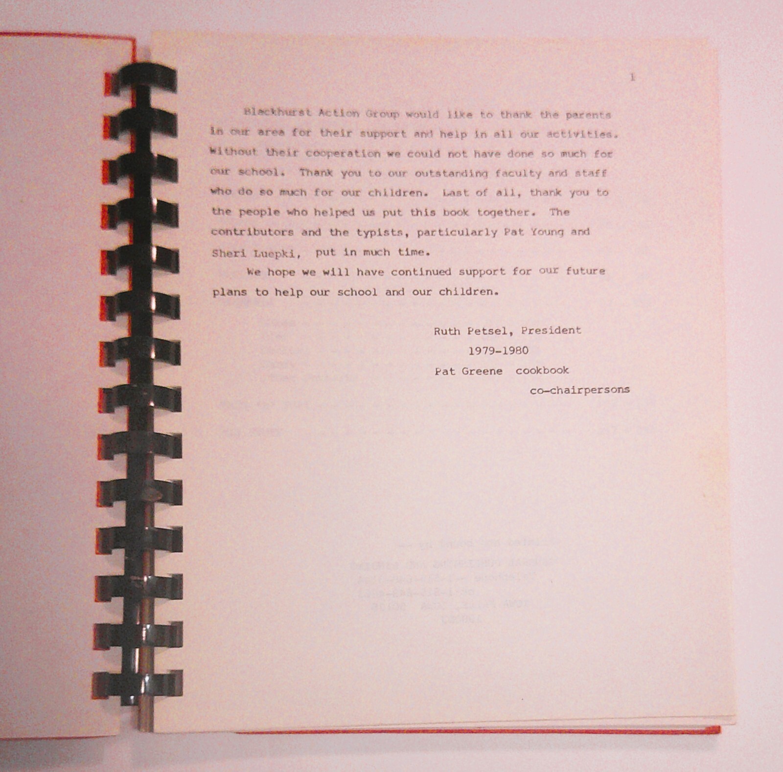 1980 Blackhurst School Cookbook Spiral Bound 168 pages