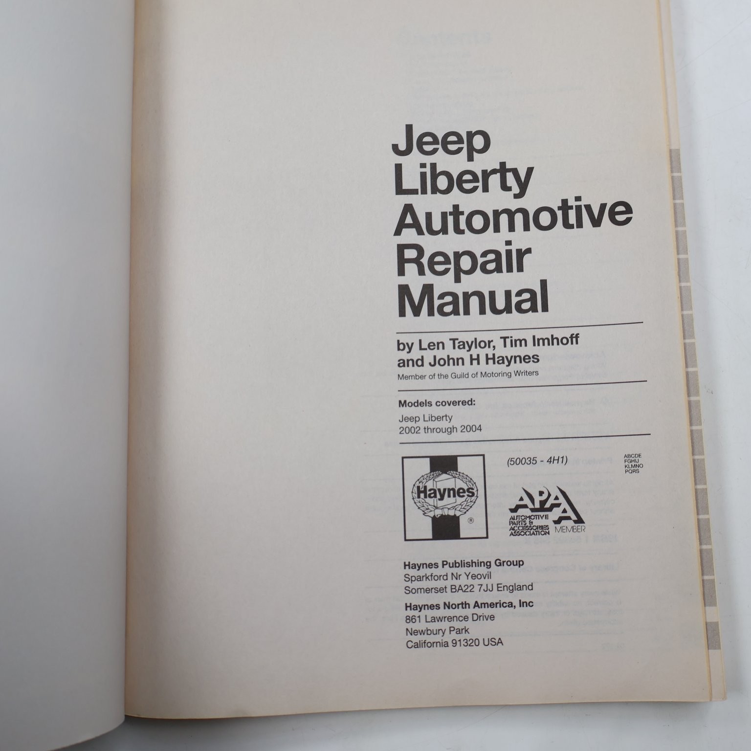 Jeep Liberty Haynes Repair Manual 2002-2004 Taylor Imhoff Haynes Auto Repair