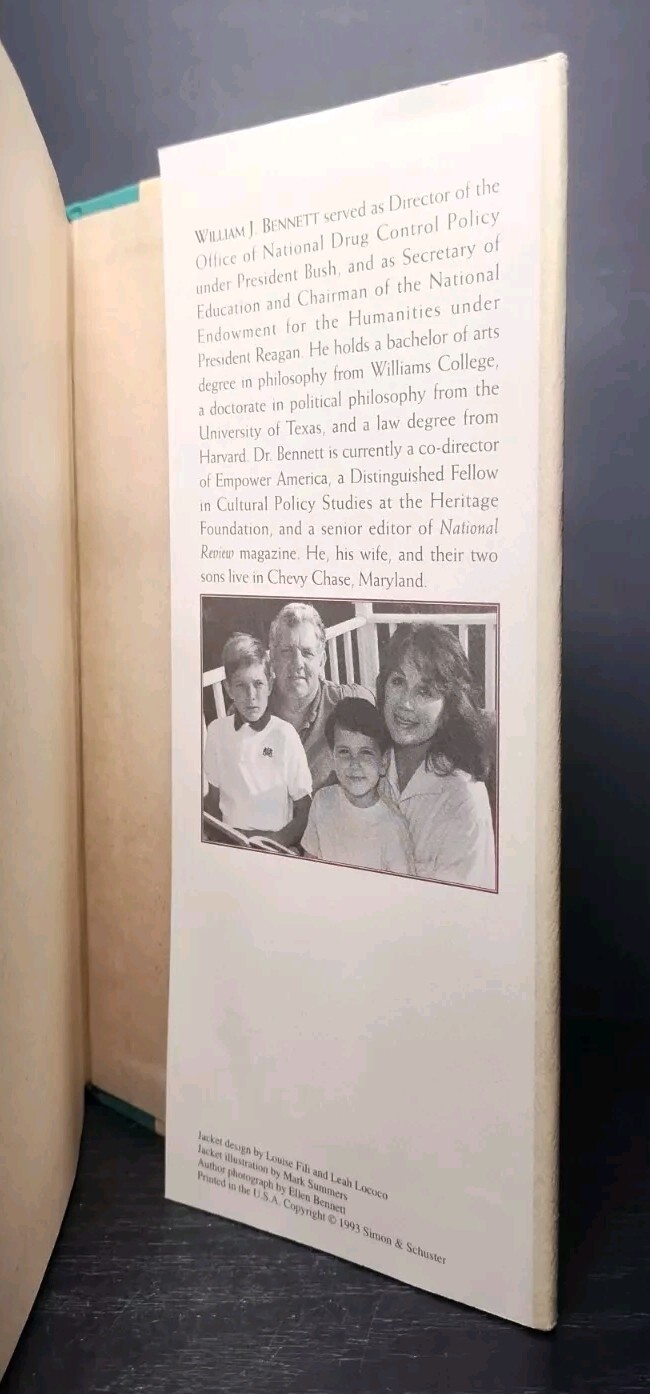 The Book of Virtues by William J. Bennett 1st Edition 10th Printing Hardcover