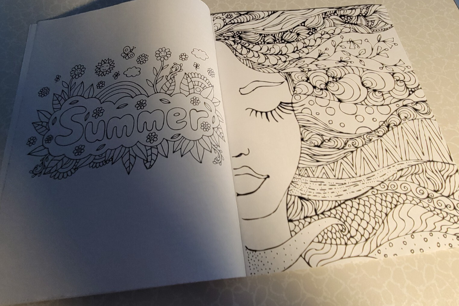 BRILLIANT ESCAPES – ADULT COLORING BOOK -48 Pages Of Summer – Suns, Animals-MORE