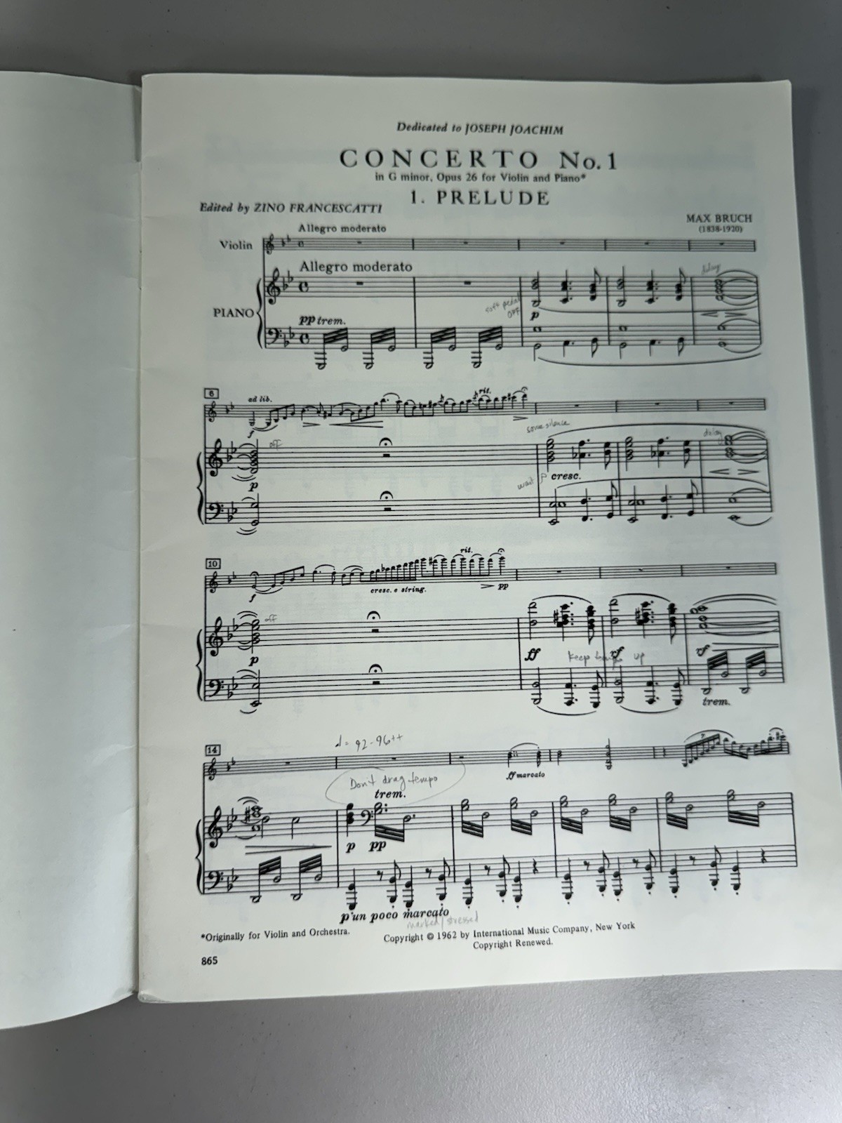 Bruch – Concerto No. 1 in G minor, Opus 26 For Violin and Piano No. 865
