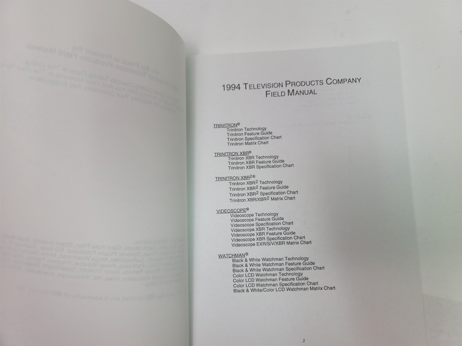 1994 Sony University Sales Training & Field Manual for Television Products
