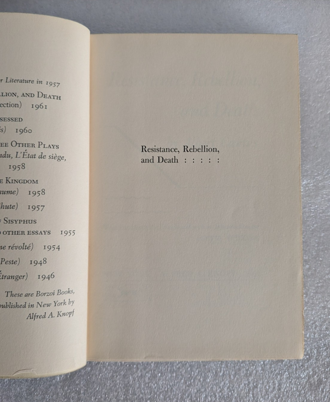 Resistance, Rebellion, and Death by Albert Camus HC/DJ 1961 1st Ed.