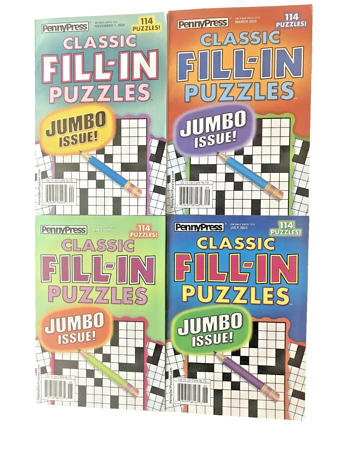 NEW Lot of 4 Penny Press Dell Classic Fill In Puzzle Books 114 Puzzles Each!