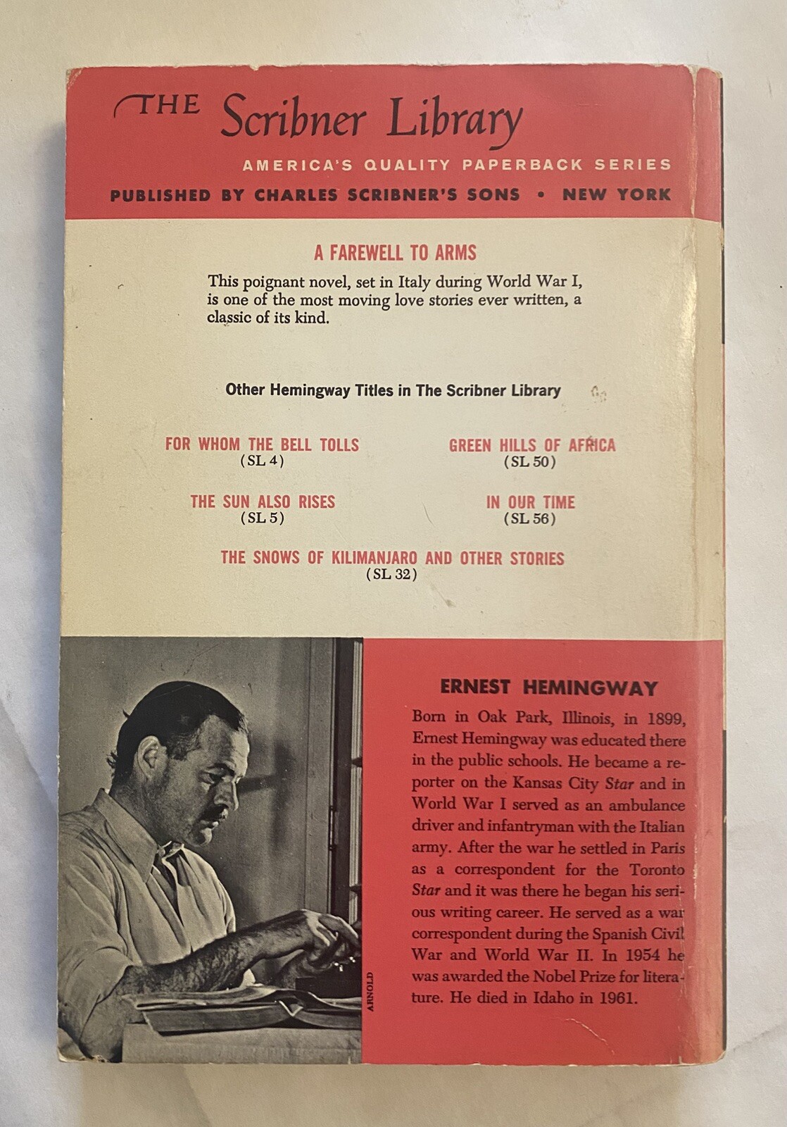 Ernest Hemingway A Farewell to Arms Charles Scribners Sons PB 1957
