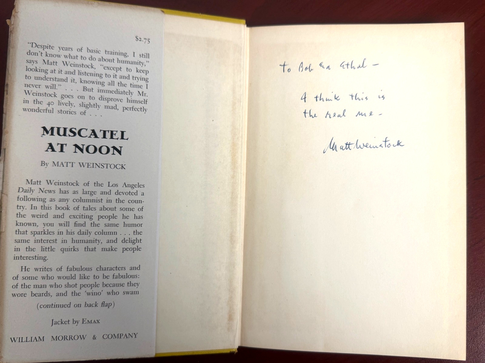 Muscatel at Noon by Matt Weinstock Hardcover with Dust Jacket *SIGNED* 1951
