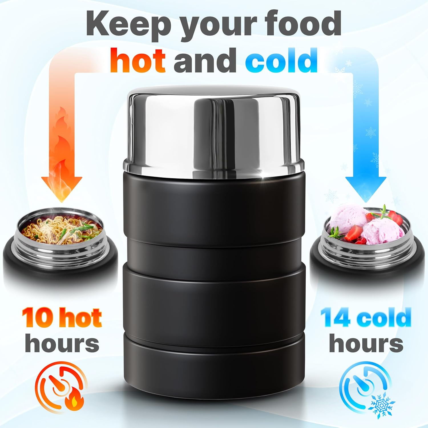 Stainless Steel Thermo for Hot Food 17OZ with Folding Spoon, Vacuum Insulated Fo