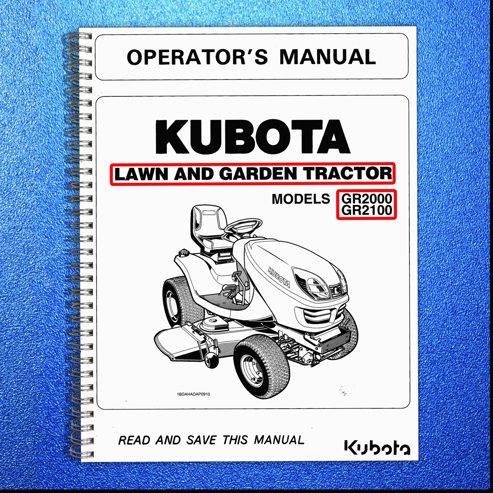 KUBOTA GR2000 GR2100 LAWN TRACTOR OPERATORS MANUAL BINDER – TOUGH FRONT & BACK
