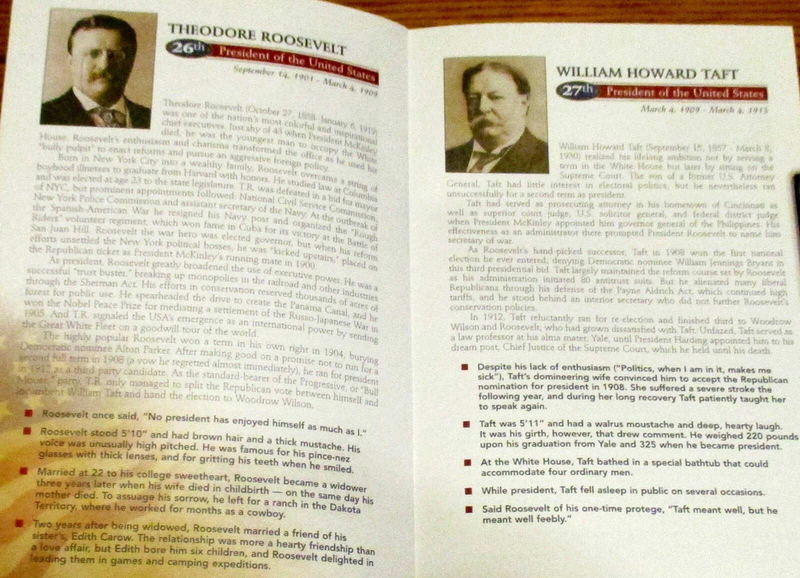 American Presidents Book of Facts 47 Pages No Date
