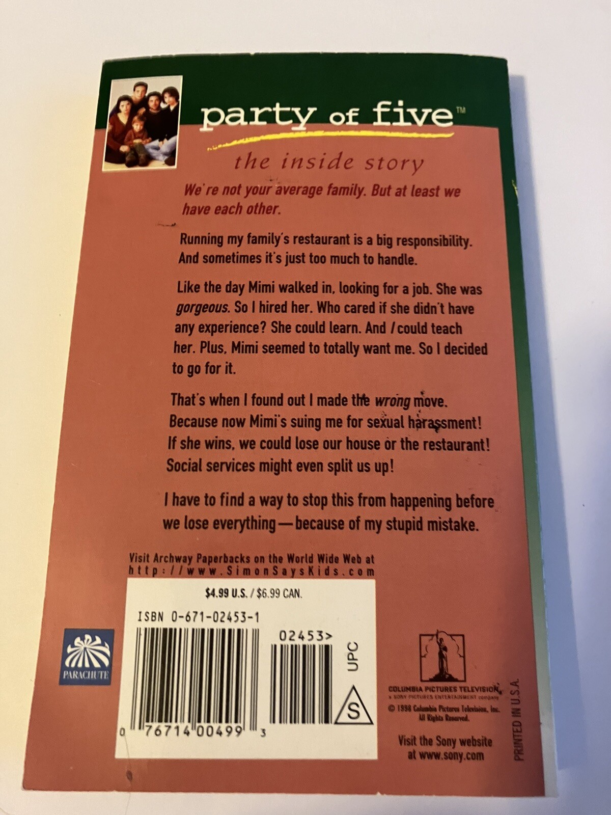 PARTY OF FIVE BAILEY BREAKING THE RULES PB 1998 1ST ARCHWAY POCKET TV TIE-IN