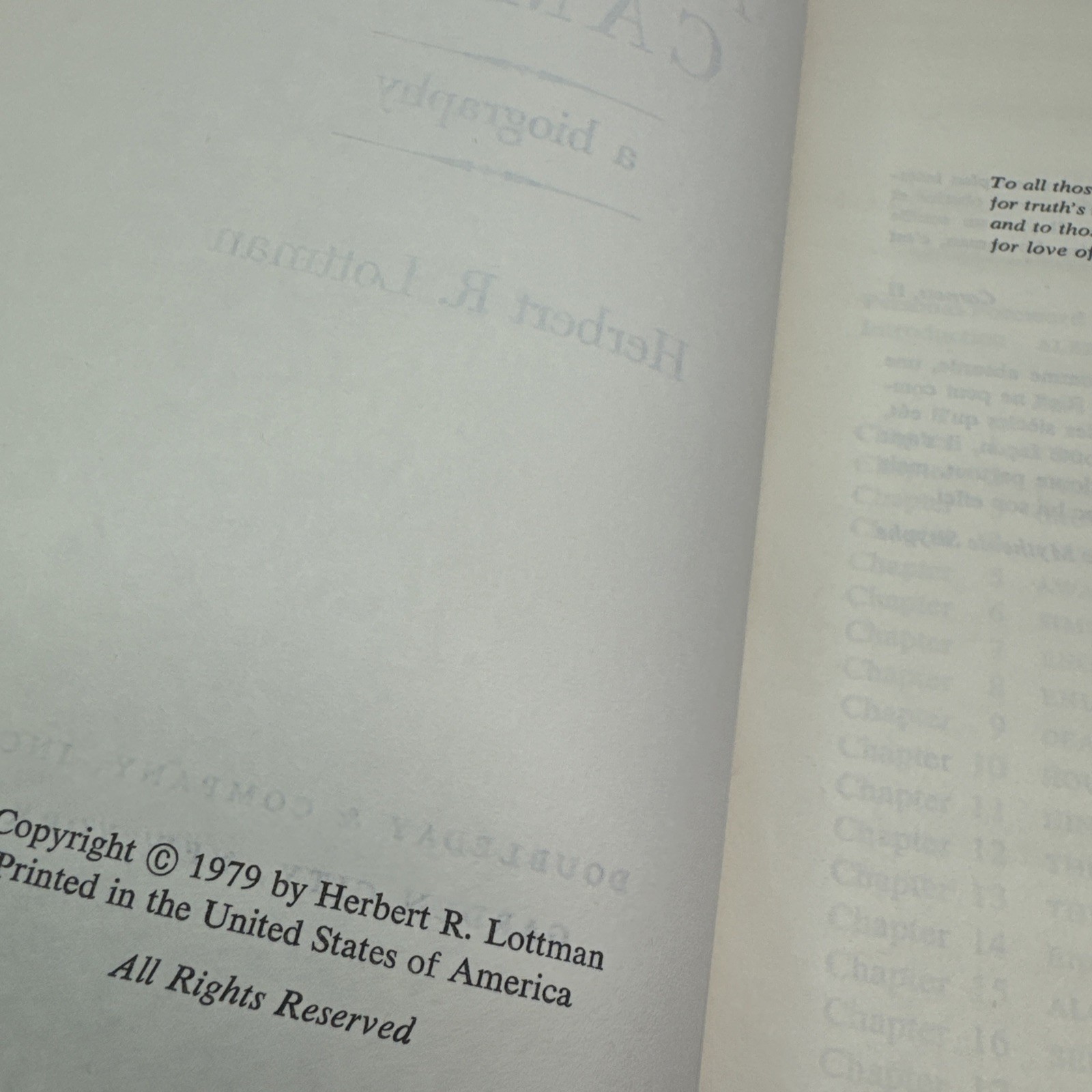 Albert Camus a Biography Herbert R. Lottman Hardcover 1979 Book Club Edition