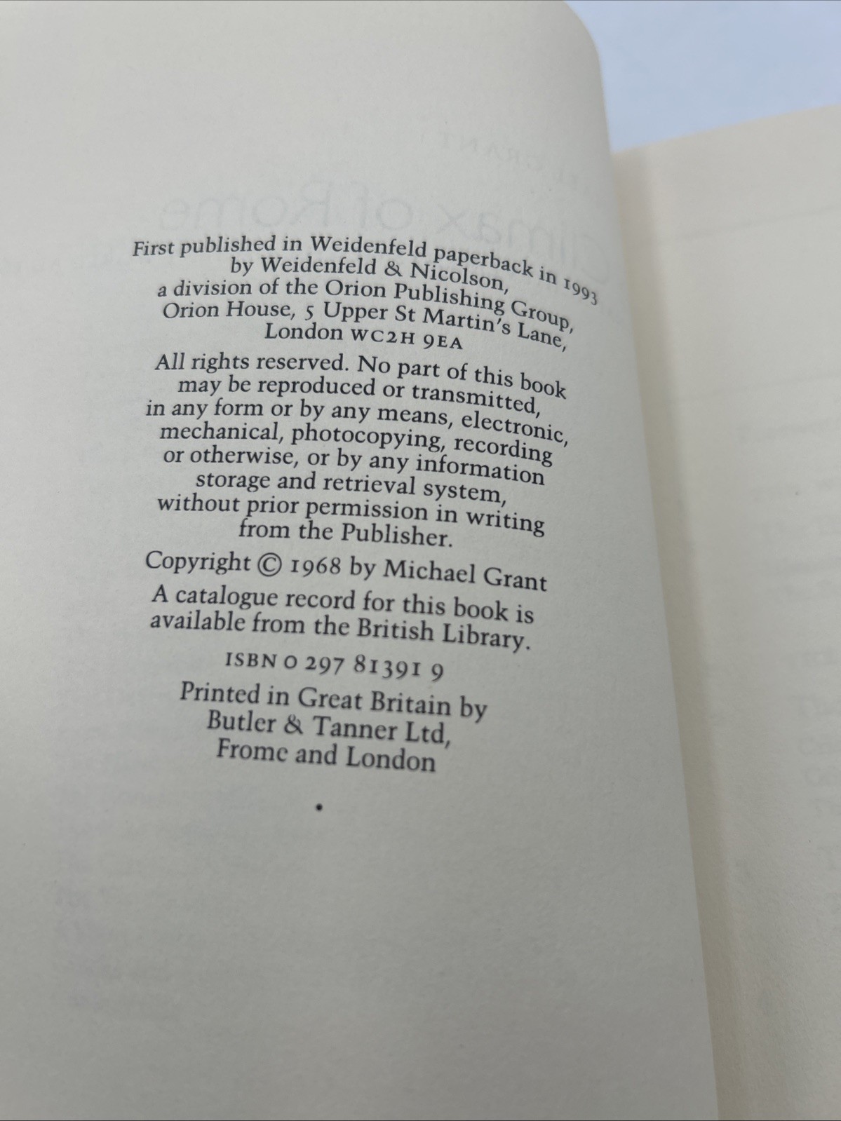 Climax of Rome by Michael Grant (Uk-Trade Paper)