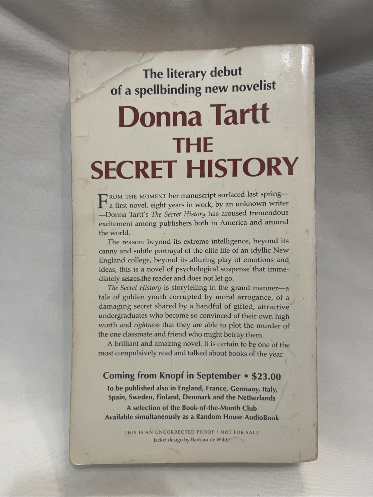 Vtg ADVANCED READERS EDITION The Secret History, Donna Tartt, Knopf 1992 PB RARE