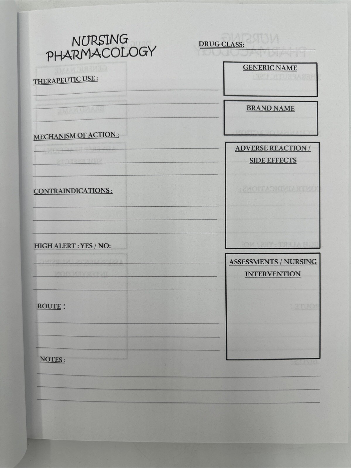 Nursing Pharmacology Notebook (2022, PB) Blank Medication Template 124 Pages