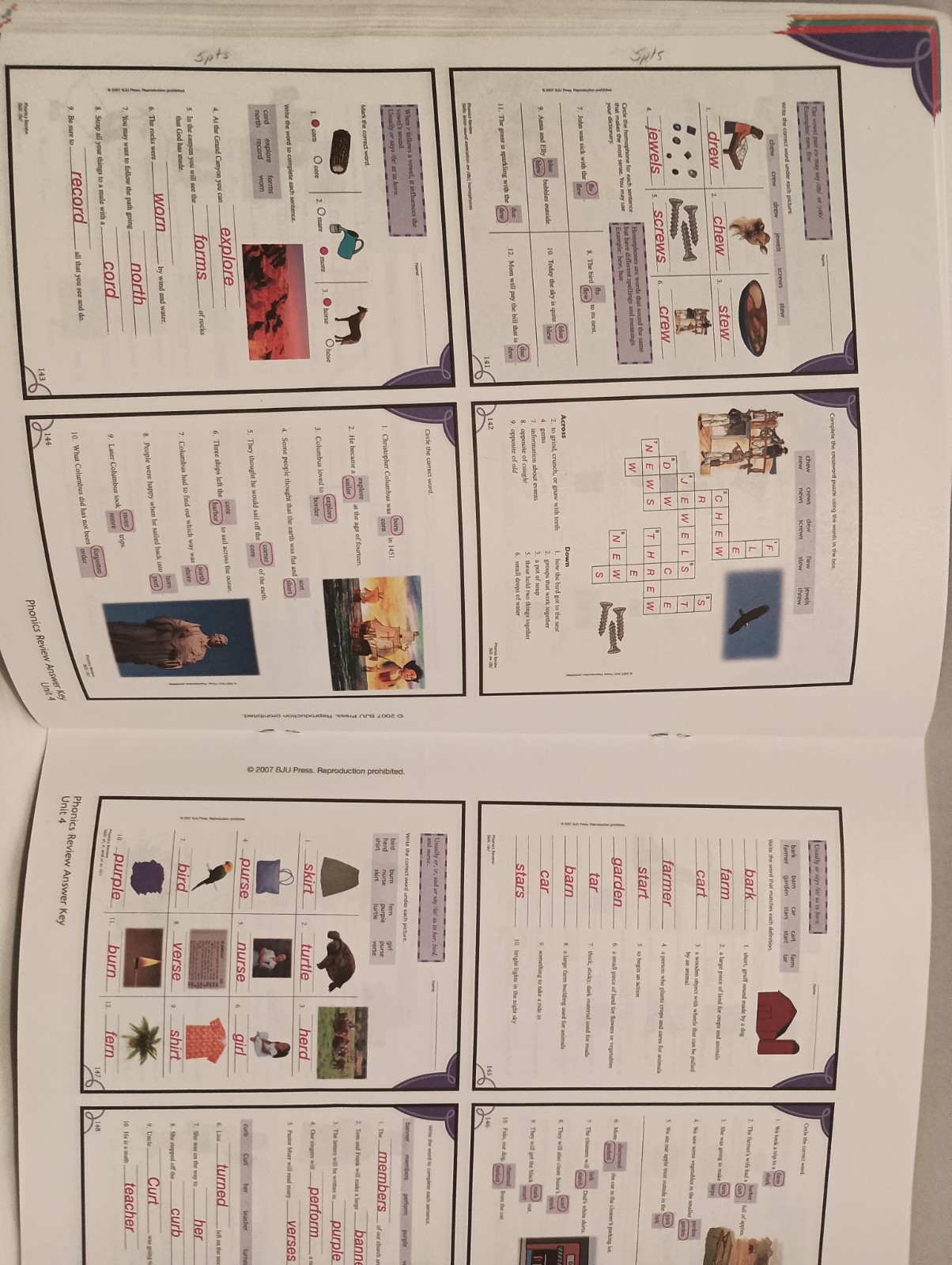 BJU Press Phonics Review Student Edition Answer Key