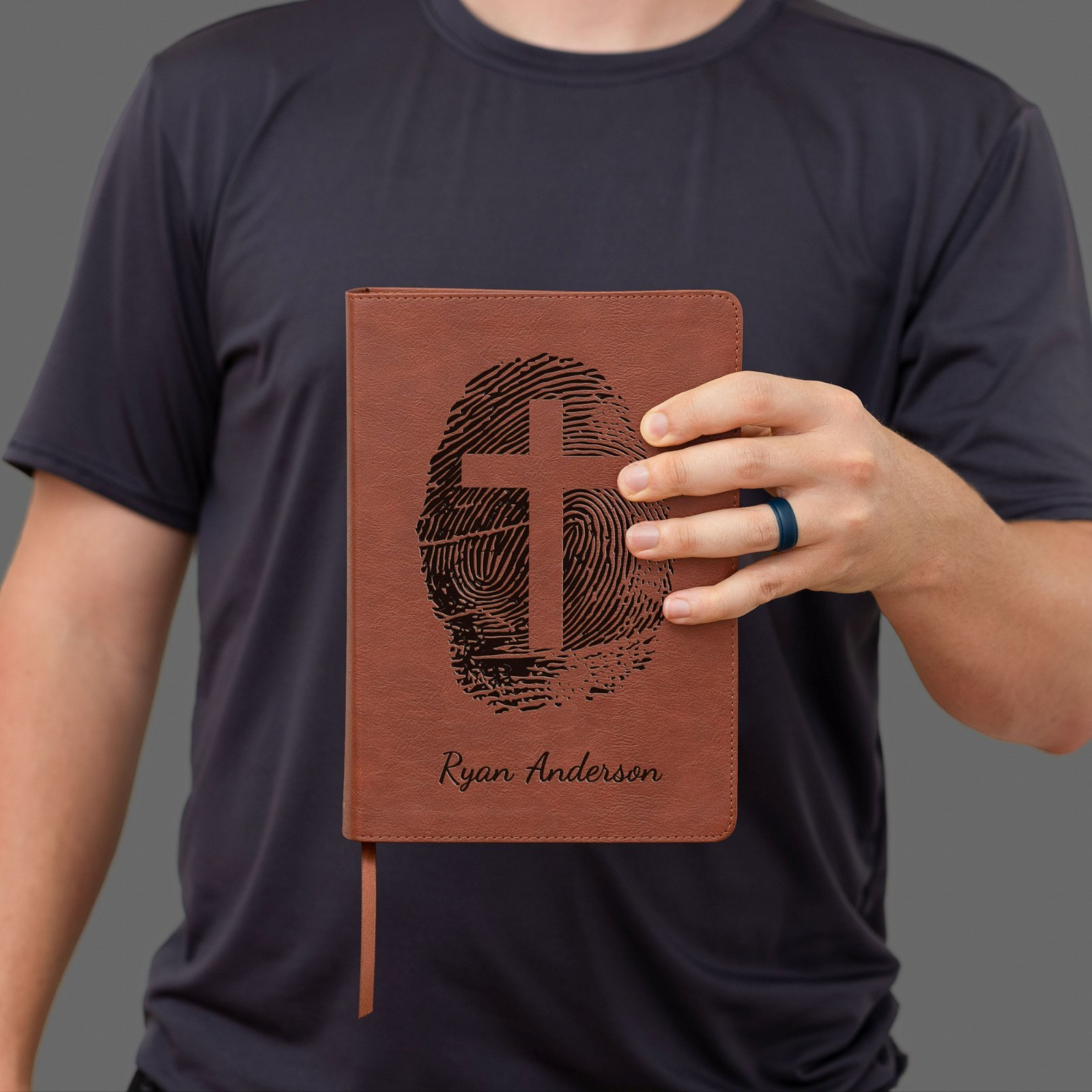 Personalized ESV Men’s Study Bible, Fingerprint & Cross Design, Name Engraved