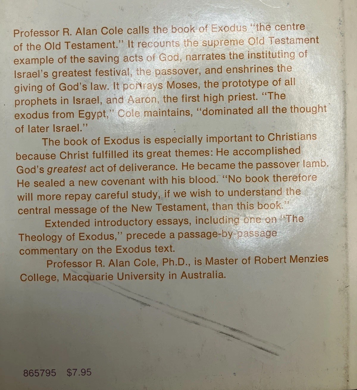 2 Exodus HC 1973 R Alan Cole Tyndale Old Testament Commentary InterVarsity Press