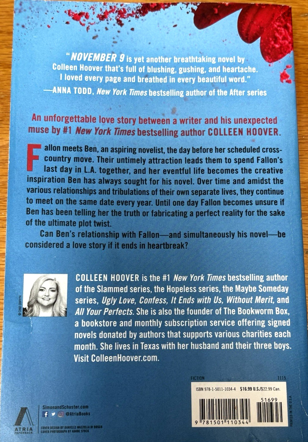 ~“NOVEMBER 9″~A NOVEL BY COLLEEN HOOVER~PAPERBACK~BREATHTAKING~BEAUTIFUL STORY!~